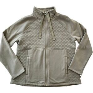 Eddie Bauer Women's XL Quilted Full Zip Fleece Jacket Mock Neck Casual Green